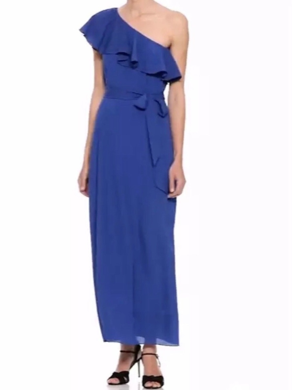 NWOT - Banana Republic Royal Blue One-Shoulder Maxi Ruffled Dress - Picture 3 of 11
